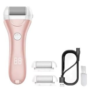 Pila profesionala electrica, pentru talpi si calcaie, afisaj LED, acumulator, 2 viteze, 2000 rot/min, 3 capete incluse, incarcare USB, roz