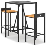 Cumpara ieftin Set bar pentru gradina, 3 piese, negru, poliratan/lemn acacia