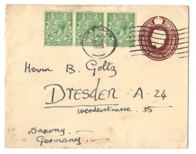 Great Britain 1923 Postal History Rare Cover to Saxony Germany D.152 foto