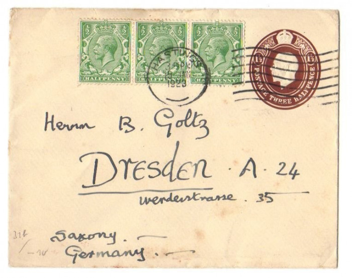 Great Britain 1923 Postal History Rare Cover to Saxony Germany D.152