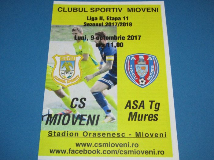 Program meci fotbal CS MIOVENI - ASA TARGU-MURES (09.10.2017)