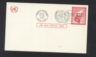 UN New York 1957 Airmail definitives Mi.60 Postcard unused FDC UN.258 foto