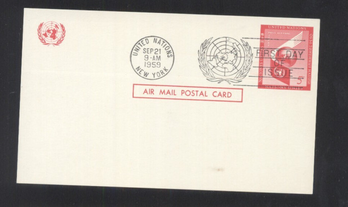 UN New York 1957 Airmail definitives Mi.60 Postcard unused FDC UN.258