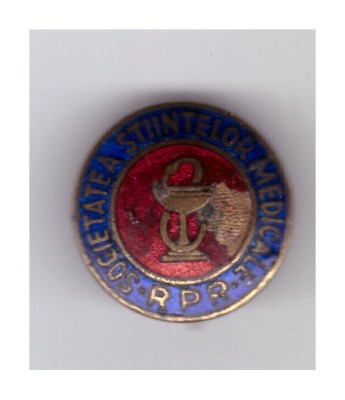 Insigna Societatea stiintelor medicale RPR, cu defect, email ciobit foto
