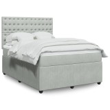 VidaXL Pat box spring cu saltea, gri deschis, 140x190 cm, catifea