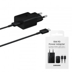 Incarcator Priza Type-C 15W, Fast Charging, Cablu Type-C la Type-C Samsung (EP-T1510XBEGEU) Negru foto