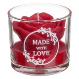 Lum&acirc;nare Decorativă, Model 3D Trandafir, Sticlă Transparentă, Mesaj &Ccedil;&times;Made with Love&Ccedil;Ł, Diametru 8x7cm, Roșu, Oem