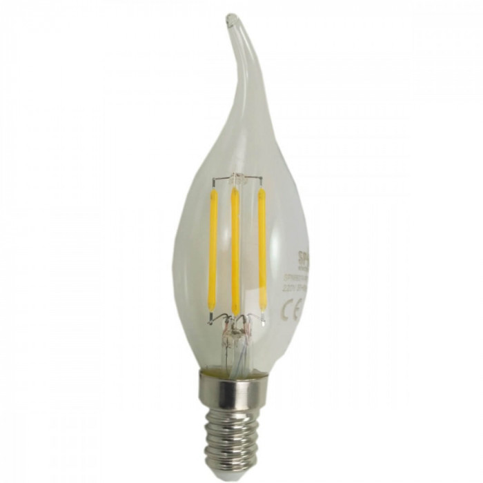 Bec LED flacara cu filament, E14, 4W, 3000K