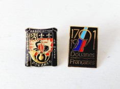 Lot 2 insigne vama Franta, port Le Havre, 1991, vintage, vechi, colectie, metal