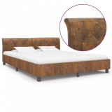 Cadru de pat, maro, 160 x 200 cm, piele &icirc;ntoarsă ecologică