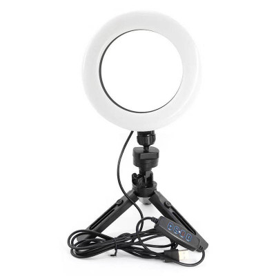 Lampa circulara, Ring Light, MakeUp, diametru 16cm, 3 moduri de lumina, 10 trepte reglaj, trepied inclus si adaptor metalic, lumina naturala/rece/cald foto