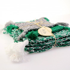 Set 2 suporturi pahare si 2 suporturi farfurii cu ciucuri, tricotate manual | Green Hugs