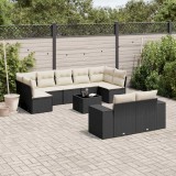 vidaXL Set canapele de grădină cu perne, 10 piese, negru, poliratan 3255363