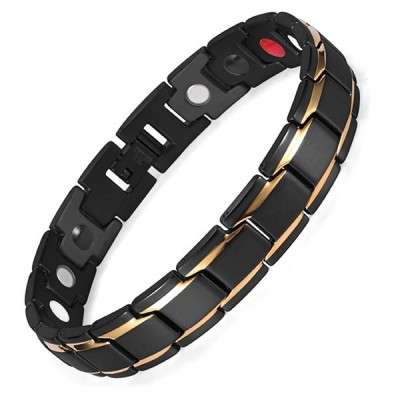 Bratara magnetica din otel inoxidabil, black-gold, model SY422JD foto