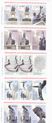 MONUMENTE ALE EROILOR NEAMULUI,SERIE IN triptic cu vinieta,2018,MNH,ROMANIA. foto