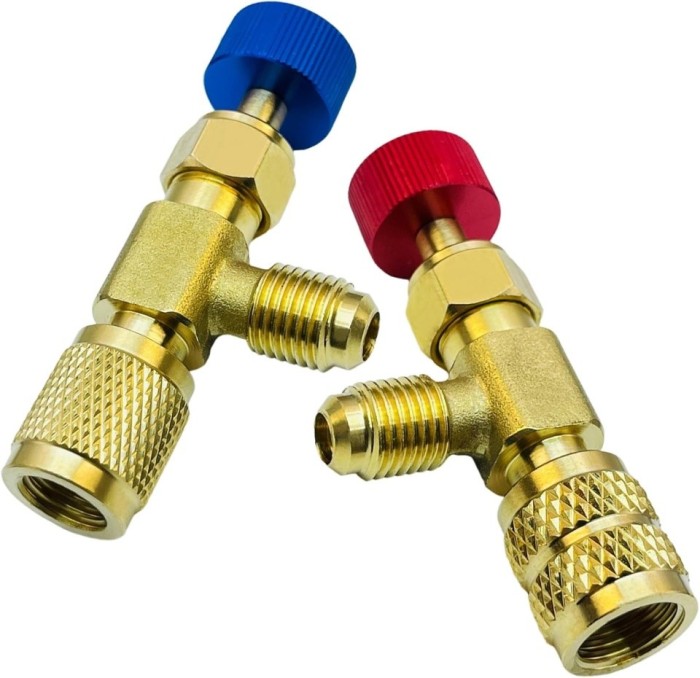Set 2 robineti cu supapă de &icirc;ncărcare freon R12/R410A &ndash; 1/4&rdquo; la 1/4&rdquo; &amp; 5/16&rdquo;