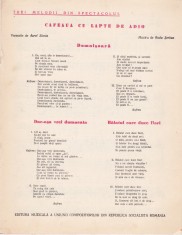 AS - PARTITURA TREI MELODII DIN SPECTACOLUL - CAFEAUA CU LAPTE DE ADIO, DOMNISOARA, muzica RADU SERBAN, pt voce si pian