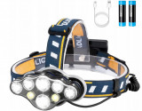 Lanterna de cap cu 8x LED, 2 acumulatori de 8800 mAh, cablu incarcare USB, negru, Oem