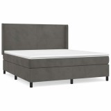 Cumpara ieftin Pat box spring cu saltea, gri inchis, 180x200 cm, catifea