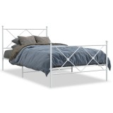 Cumpara ieftin Cadru de pat metalic cu tablie de cap/picioare, alb, 100x200 cm