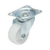 Roata pivotanta alba din polipropilena 30x14 mm, placa otel, 15 kg