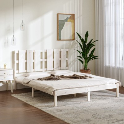 vidaXL Cadru de pat 5FT King Size, alb, 150x200 cm, lemn masiv foto