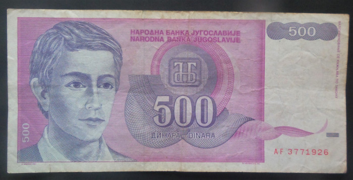 Bancnota 500 DINARI / DINARA - YUGOSLAVIA, anul 1992 *cod 911