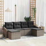 Cumpara ieftin Set de dining pentru grădină , 6 piese, cu perne gri, din rattan sintetic