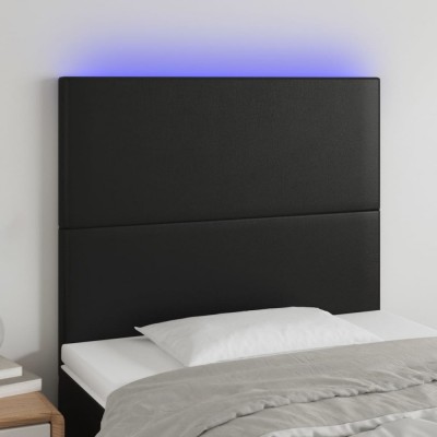 vidaXL Tăblie de pat cu LED, negru, 90x5x118/128 cm, catifea 3122222 foto
