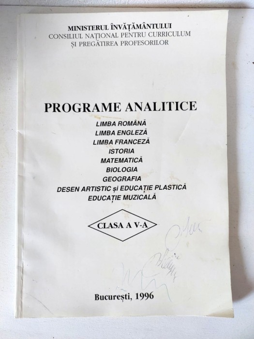 Programe analitice clasa a V-a (5) Bucuresti 1996 Ministerul Invatamantului