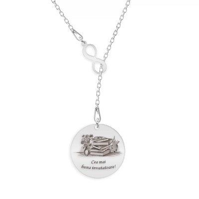 Doxa - Colier personalizat asimetric invatatoare cu infinit si banut din argint 925 foto