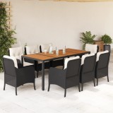 VidaXL Set mobilier de grădină cu perne, 9 piese, negru, poliratan