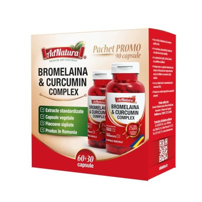 Bromelaina si Curcumin Complex 60+30 capsule Adserv foto