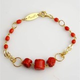 Cumpara ieftin Brățară Argint 925 placat aur, coral roșu natural Sardinia, reglabilă 19-24cm, Muse, Made in Italy, cutie cadou