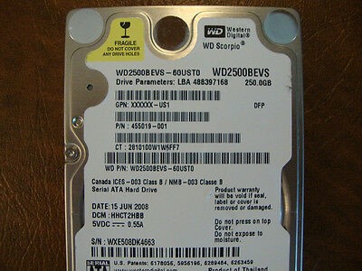 hdd hard disk laptop Western Digital Scorpio WD2500BEVS-60ust0 250 GB - SATA foto