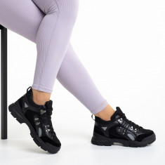 Pantofi sport dama negri din piele ecologica si material textil Daphne foto