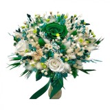 Buchet personalizabil cu trandafirI criogenatI si flori naturale uscate alb - verde smarald, Eventissimi&reg;