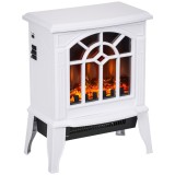 HOMCOM Șemineu Decorativ 1000 W/2000 W cu Temperatură Reglabilă Flăcări LED pentru 15-20 m&sup2; 36,5x24x46 cm Alb | Aosom Romania