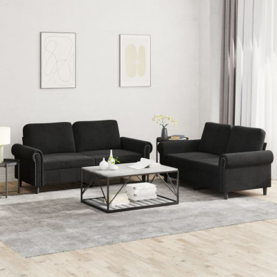 vidaXL Set de canapele cu perne, 2 piese, negru, catifea 3202215 foto