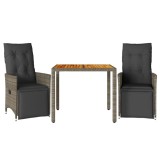 Cumpara ieftin Set bistro de gradina cu perne, 3 piese, gri, poliratan