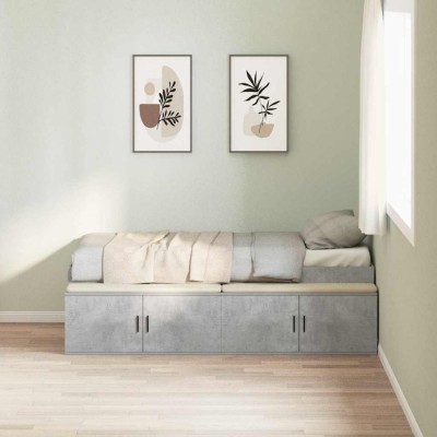 vidaXL Cadru de pat cu depozitare Gri beton 90 x 190 cm Lemn compozit 3335208 foto