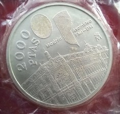 (A21) MONEDA DIN ARGINT SPANIA - 2000 PESETAS 1994, REUNIUNEA FMI DE LA MADRID, STARE UNC
