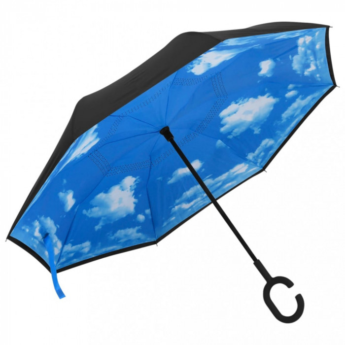 Umbrelă cu m&acirc;ner &icirc;n formă de C, negru, 108 cm