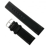 Curea de ceas Piele Naturala Neagra Cusatura Alba - Lungime XL 28mm