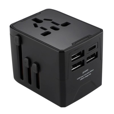Adaptor pentru Priza 3 x USB, Type-C, EU, UK, AUS, US - Techsuit (HHT904) - Black foto