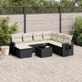 vidaXL Set mobilier de grădină cu perne, 8 piese, negru, poliratan