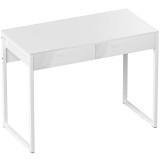HOMCOM Birou Modern cu 2 Sertare și Picioare din Oțel, 100x50x75 cm, Alb Lucios | Aosom Romania