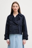 United Colors of Benetton sacou din bumbac femei, culoarea bleumarin, de tranzitie, cu doua randuri de nasturi, 2RGCDW034