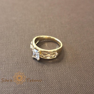 Inel geometric decupat cu zirconia dreptunghiular placat 14k - latime 7 mm foto