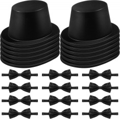 24 piese Palarie de cilinda Palarie de magician Costum Palarie de top Papioni negru Papioni din pasla Palarie de sus din pasla Prelegat Papioni negru foto
